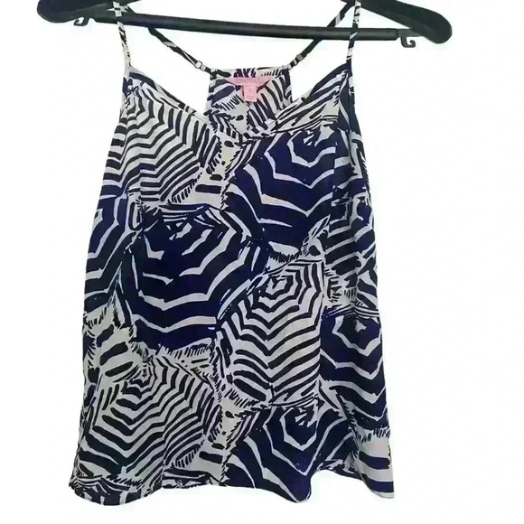 Lilly Pulitzer Oh Cabana Boy Dusk Top Umbrella Tank Size XL 100% Silk - Picture 3 of 12